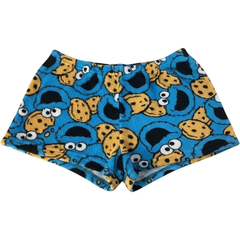 Sesame Street Shorts Girls Small 4-6 Blue Cookie Monster Fleece Pajama Bottoms